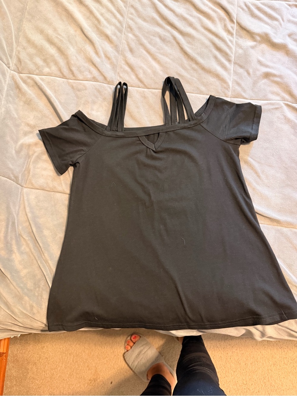 Black Off-Shoulder Double-Strap Women’s Top
